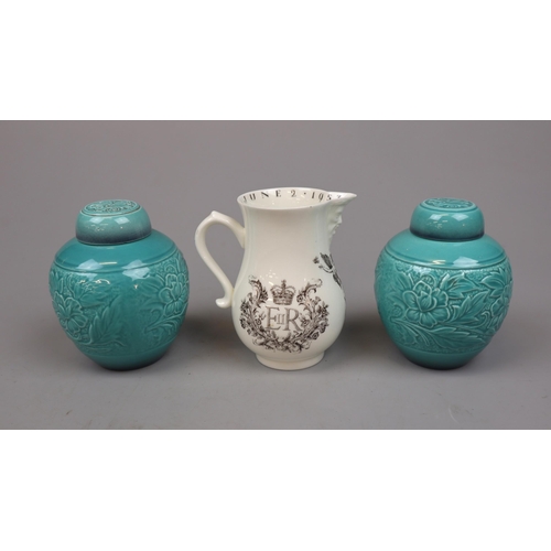 165 - Coronation mask jug together with pair of Beswick ginger jars