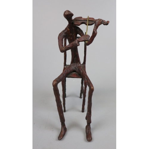 198 - Abstract bronzed sculpture of violinist - Approx height 23.5cm