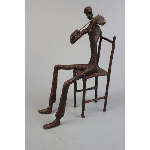 198 - Abstract bronzed sculpture of violinist - Approx height 23.5cm