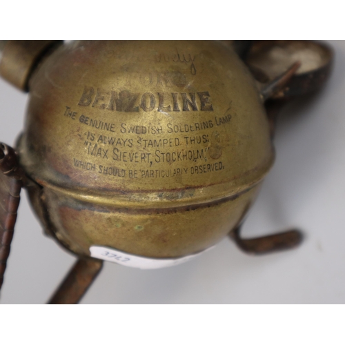 200 - Vintage Benzoline brass blowtorch together with another brass torch