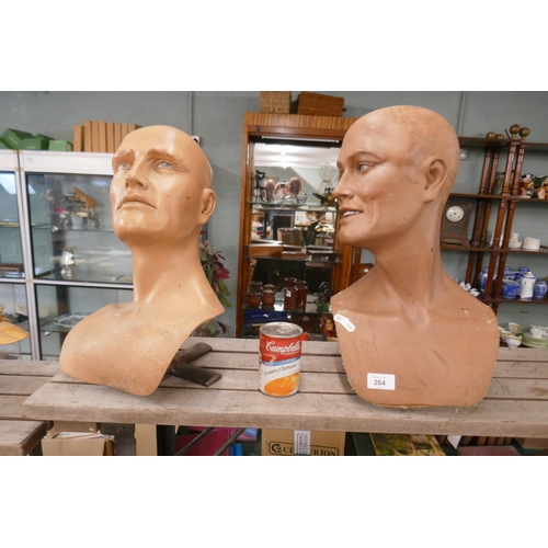 264 - 2 vintage mannequin display heads - Approx height of tallest 44cm