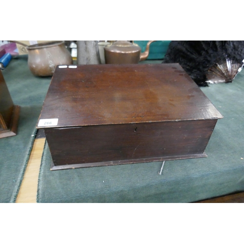 266 - Antique writing slope and sewing contents