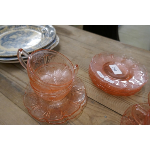 293 - Vintage Art Deco glass Cherry Blossom Jeanette tea set