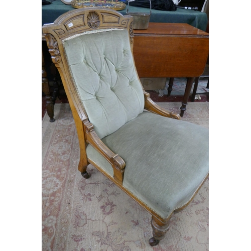 303 - Button back oak framed nursing chair
