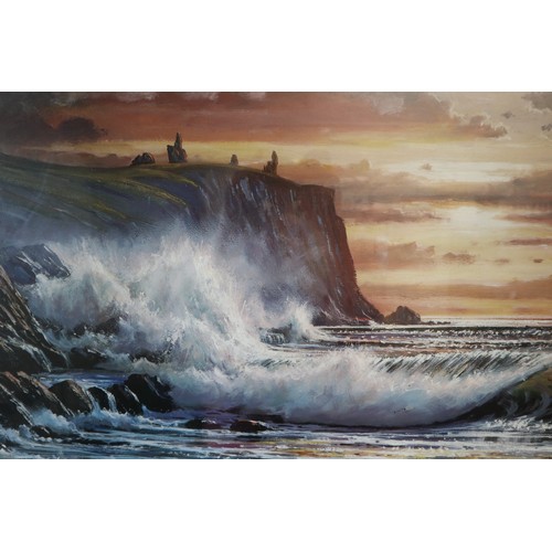 406 - Framed print of stormy seas signed Raymond Sipoz