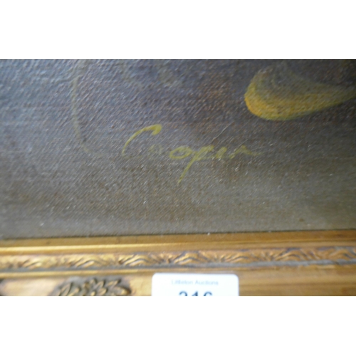316 - Oil on canvas still life - indistinct signature - Approx image size: 49cm x 39cm