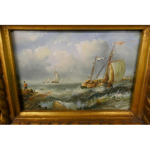 357 - Oil on board sailing boat seascape in ornate gilt frame - Approx image size: 16cm x 11cm