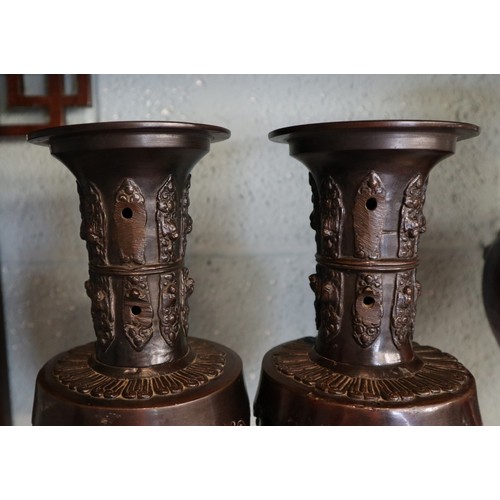 159 - Pair of Meji period bronze vases A/F - Approx height 37cm