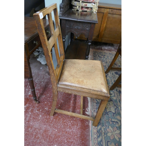 477 - Set of 4 Arts & Crafts chairs with leather seats