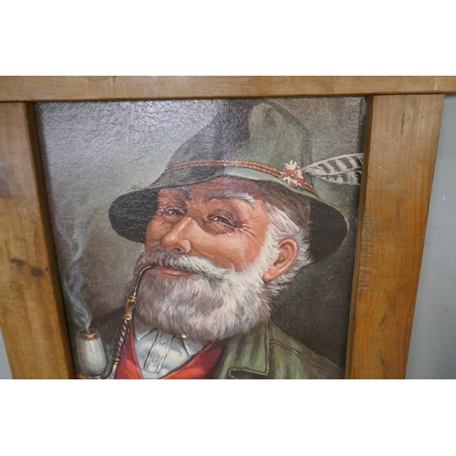 486 - Framed oleograph gentleman with pipe