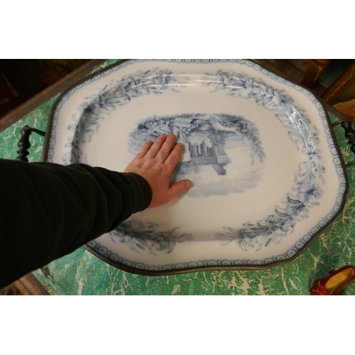 491 - Large ceramic serving platter together with a silver plate handled cloche