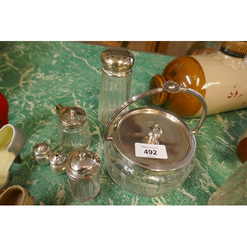 492 - Collectables to include Victorian condiment set and earthenware bedwarmers