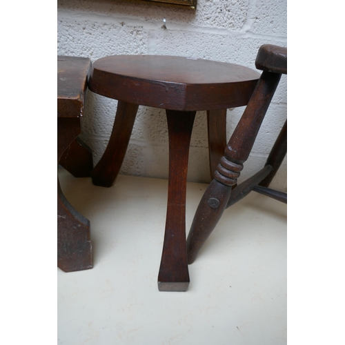 499 - Collection of antique foot stools together with child's Windsor Chair