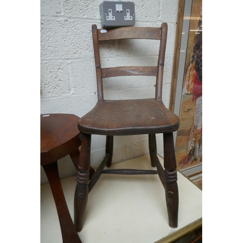 499 - Collection of antique foot stools together with child's Windsor Chair