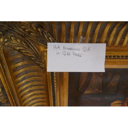 515 - Painting of a girl with a letter together with a print of an Art Nouveau girl in gilt frame