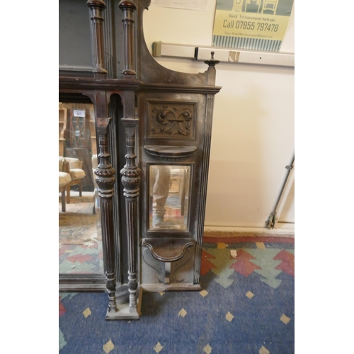 521 - Antique ebonised overmantle mirror with bevelled glass - Approx size: W: 166cm D: 24cm H: 148cm