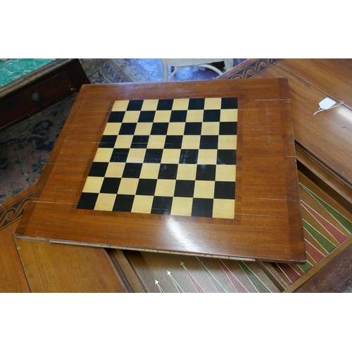 522 - Walnut drop-leaf games table - Approx extended size: W: 152cm D: 71cm H: 69cm