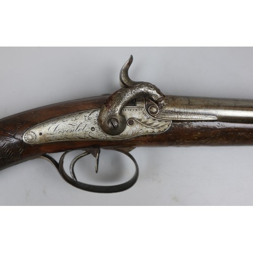 148 - Double barrel percussion rifle with carved stock