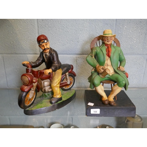 108 - 2 novelty figurines - Approx height of tallest: 37cm