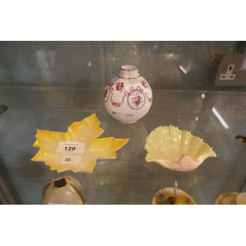 120 - Royal Worcester globular pot with raised neck decorated with floral swags on a white ground with gil... 