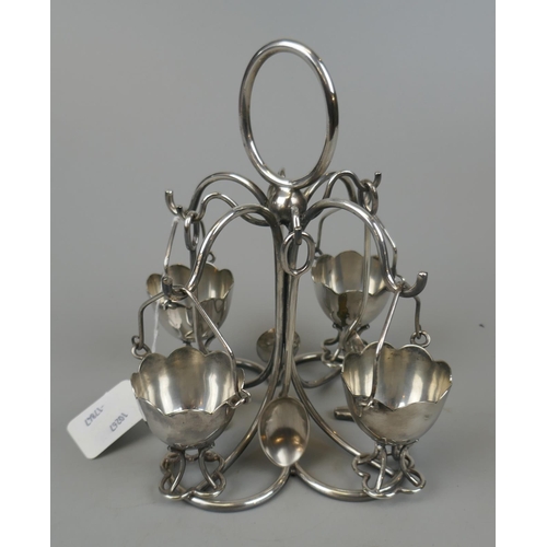 159 - White metal egg and spoon cruet set