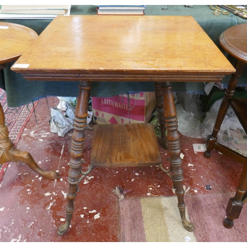 204 - Oak 2 tier occasional table on interesting cast dolphin feet - Approx size: W: 61cm D: 61cm H:76cm