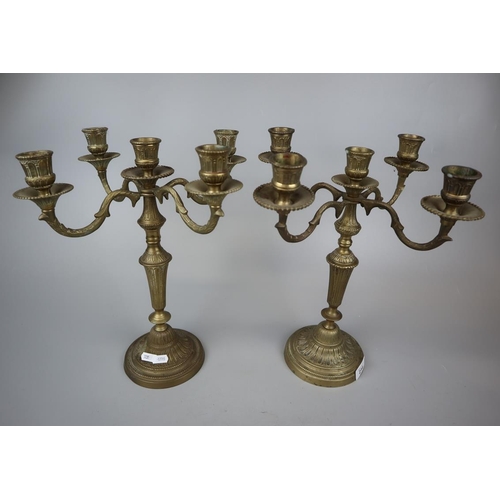 216 - Pair of brass 5 candle candelabra