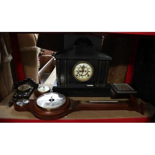 231 - Collection of clocks and barometers to include slate mantle clock