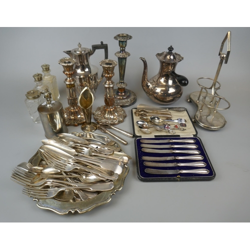 238 - Collection of silverplate to include candlesticks and flatware etc