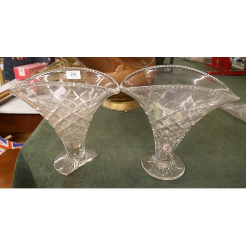 256 - Pair of cut glass vases - one A/F