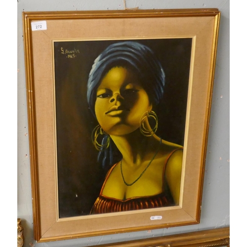 272 - Oil on canvas portrait of lady signed G Nawaka - Approx image size: 39cm x 53cm