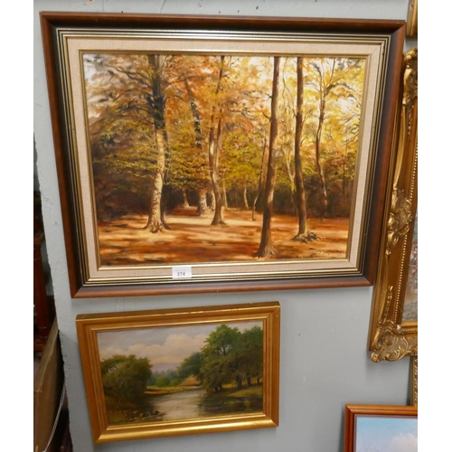 274 - 2 oil paintings of forest scenes