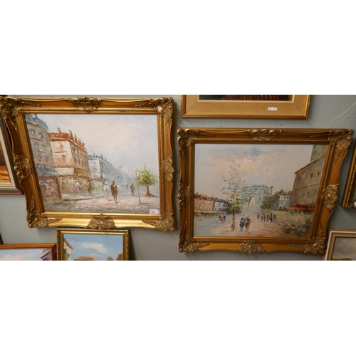 275 - Pair of oil on board Paris scenes indistinct signature - Approx image sizes: 59cm x 49cm