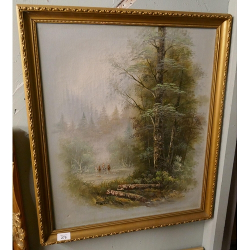 276 - Oil on canvas - Forest hunting scene signed Telson - Approx image size: 49cm x 59cm