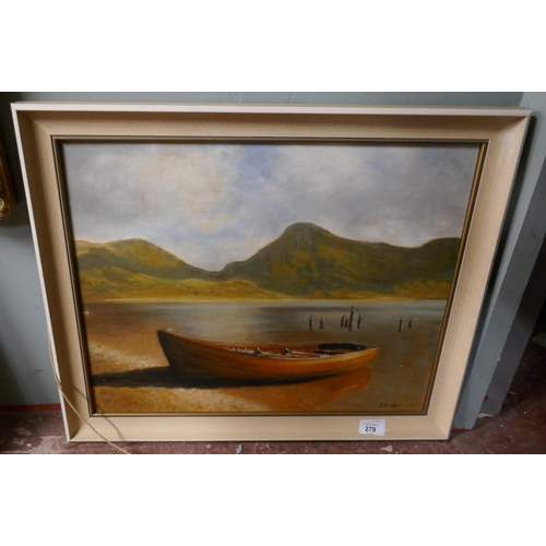 279 - Oil on board loch scene signed J Durham - Approx image size: 50cm x 40cm