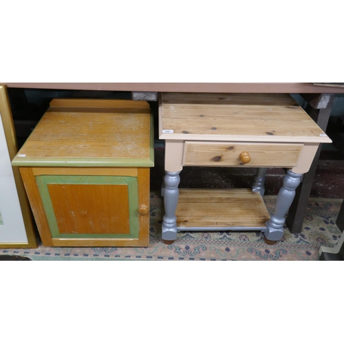 299 - Small oak cupboard together with pine side table 