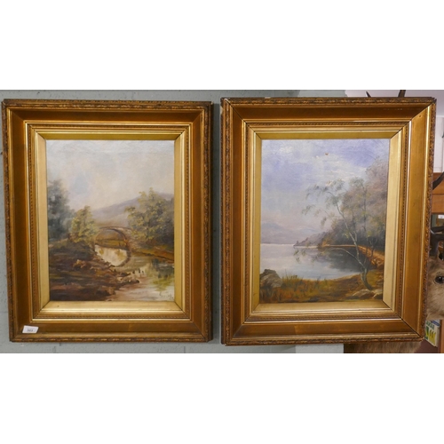 303 - 2 Oil on canvas - River scene signed Grace Todd c1890 - Approx image sizes: 34cm x 44cm