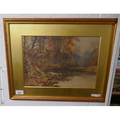 339 - Watercolour - J.G. Sykes river landscape - Approx image size: 34cm x 24cm