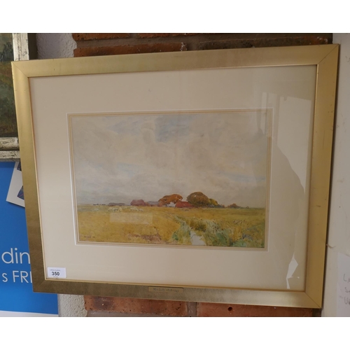 350 - Watercolour of sheep in landscape signed Max Ludby - Approx image size: 23cm x 34cm