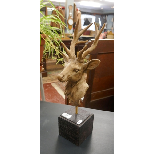 375 - Bust of stag on plinth - Approx height: 46cm