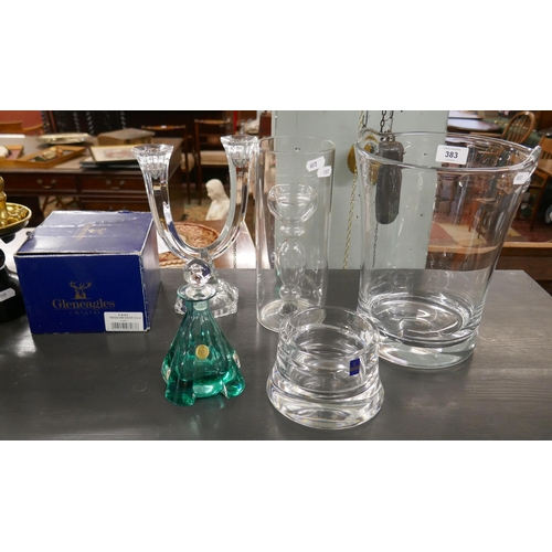 383 - Collection of glassware to include candlestick by Nichtmann and a perfume bottle by Bleikristali