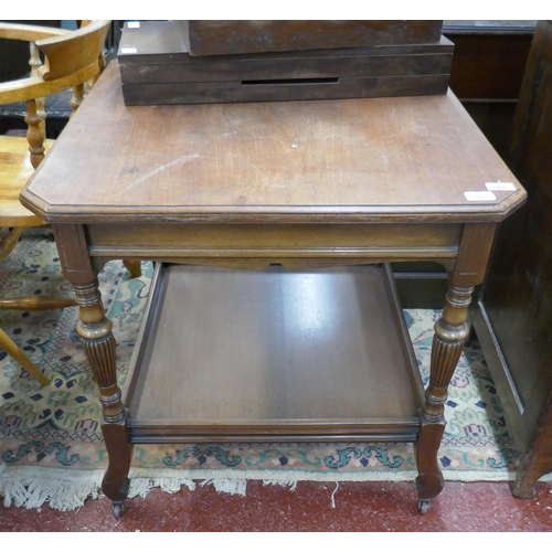 406 - 2 tier mahogany occasional table on casters - Approx size W: 70cm D: 70cm H: 74cm