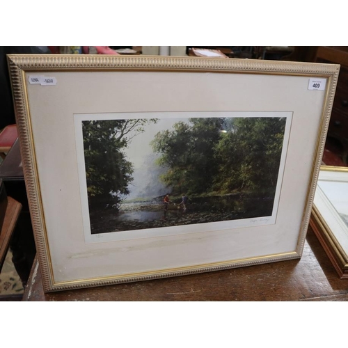 409 - L/E Print by Hugh Gurney - Boys playing in river