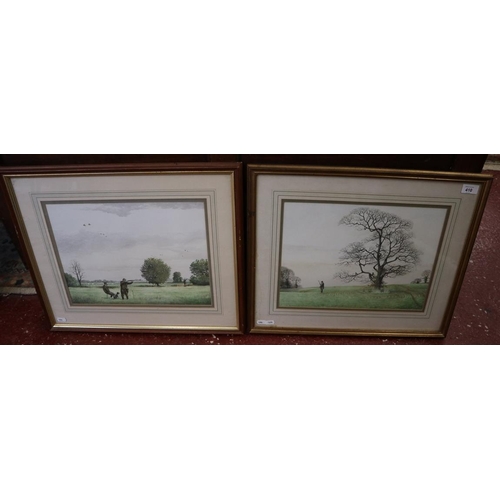 410 - Pair of watercolours by Nigel Hemming - Hunting scenes - Approx IS 39cm x 29cm