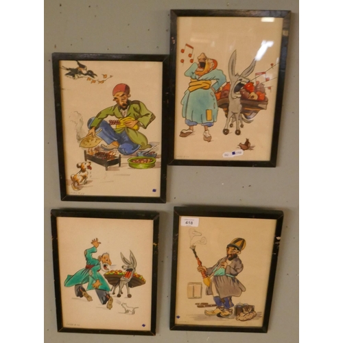 418 - 4 humour pictures - signed Jaber - Approx image sizes: 20.5cm x 29cm