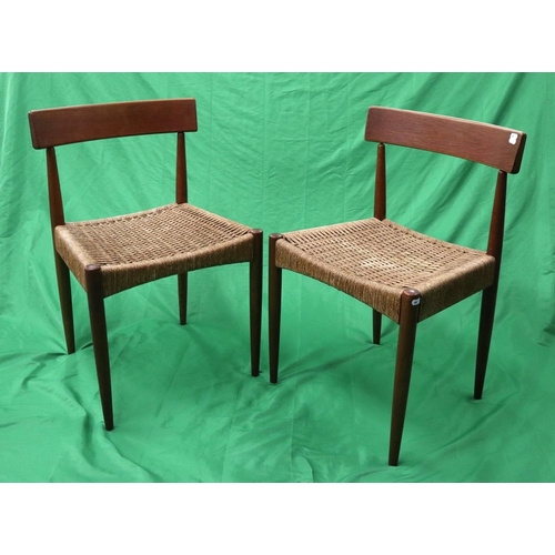 Set of 8 Mid Century teak & paper cord chairs By Arne Hovmand-Olsen For Mogens Kold