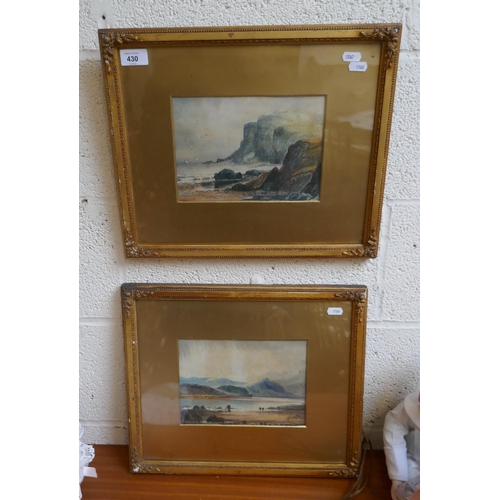 430 - 2 watercolours of landscape scenes indistinct signature - Approx image sizes: 22cm x 16cm