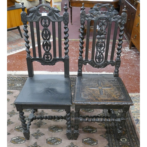 475 - 2 oak and barley twist hall chairs