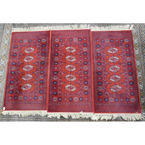 486 - 3 red pattern runners - Approx sizes: 69cm x 152cm