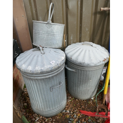 508 - 2 galvanised bins together with a bucket